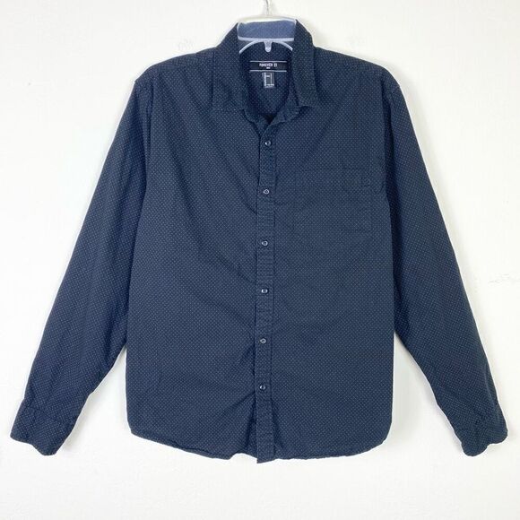 Men’s Forever 21 Black & White Micro Polka Dot Long Sleeve Button Up Dress Shirt - Picture 1 of 3